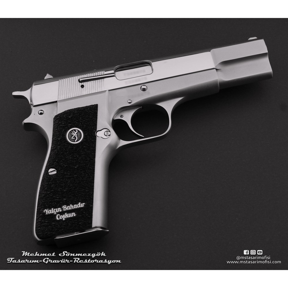 Browning HP Kaplama // Beyaz Krom,Parçalar Parlak