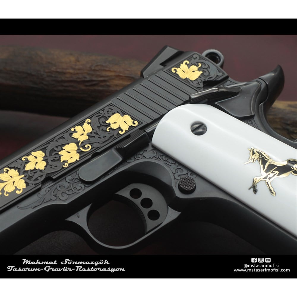 Colt 1911 Gravür // Altın Kakmalı,Yaprak Desenli Tasarım