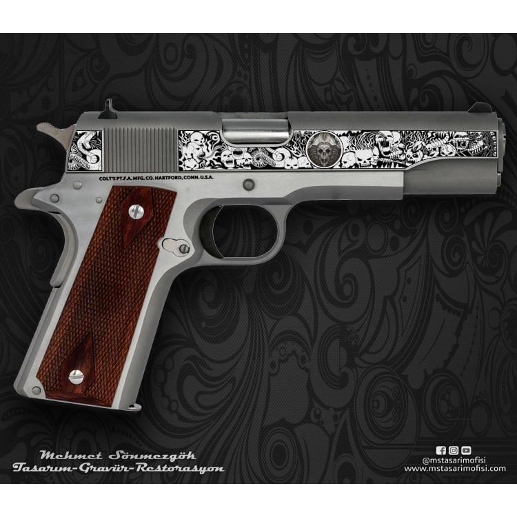 Colt 1911 Gravür Çizimi_Kuru Kafa (3D)
