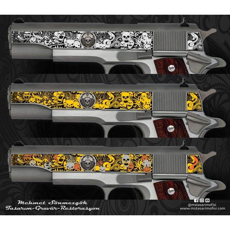 Colt 1911 Gravür Çizimi_Kuru Kafa (3D)