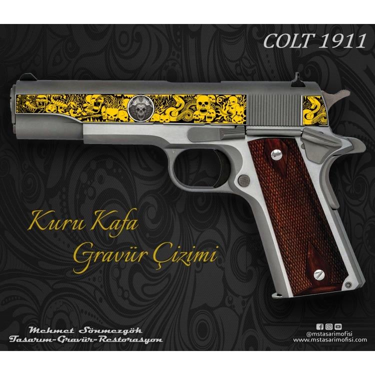 Colt 1911 Gravür Çizimi_Kuru Kafa (3D)