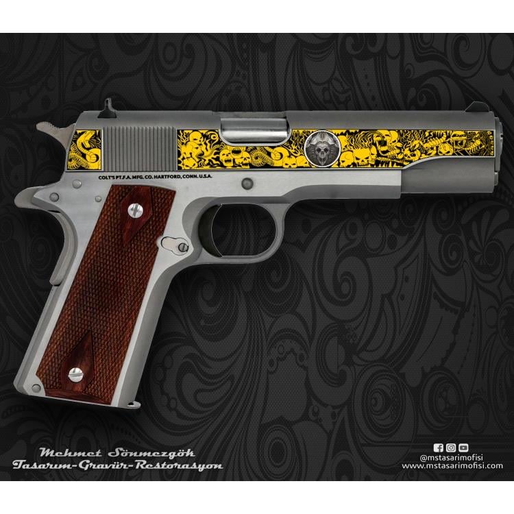 Colt 1911 Gravür Çizimi_Kuru Kafa (3D)