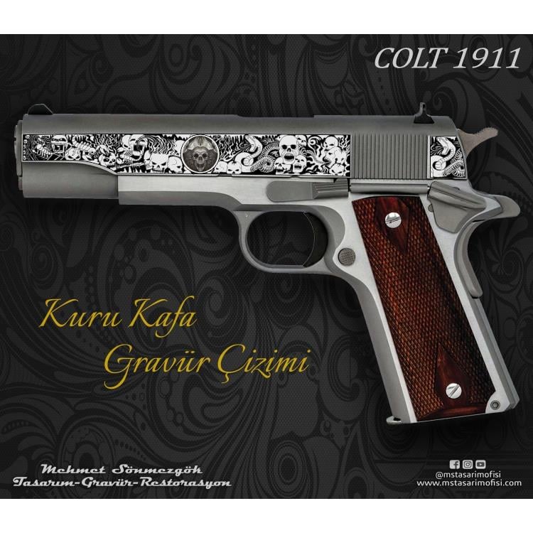 Colt 1911 Gravür Çizimi_Kuru Kafa (3D)