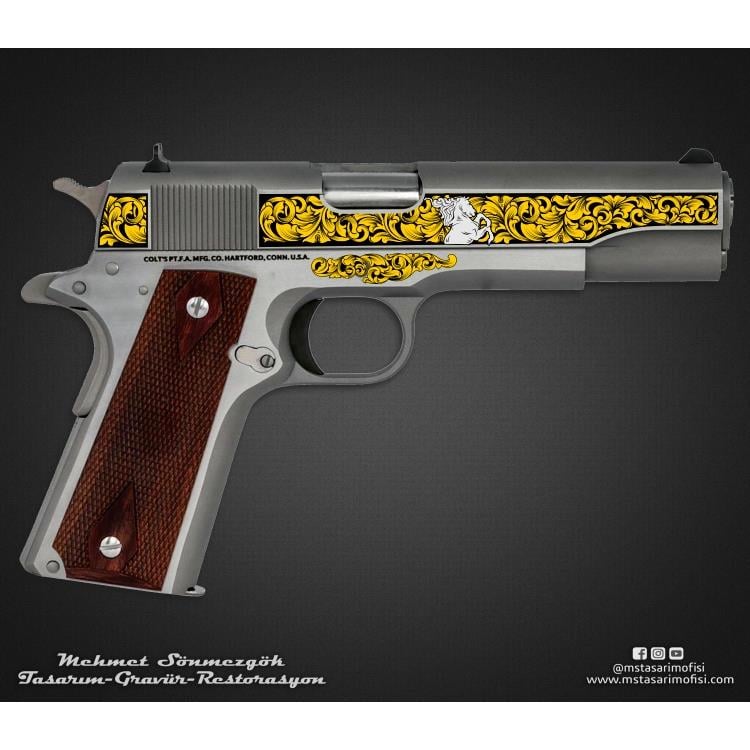 Colt 1911 Gravür Çizimi_Mustang At Logolu
