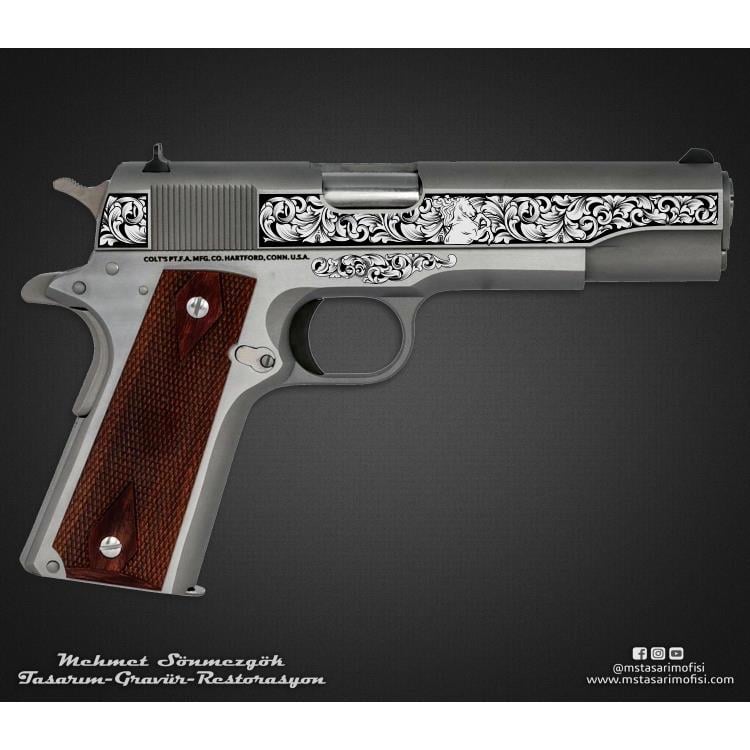 Colt 1911 Gravür Çizimi_Mustang At Logolu