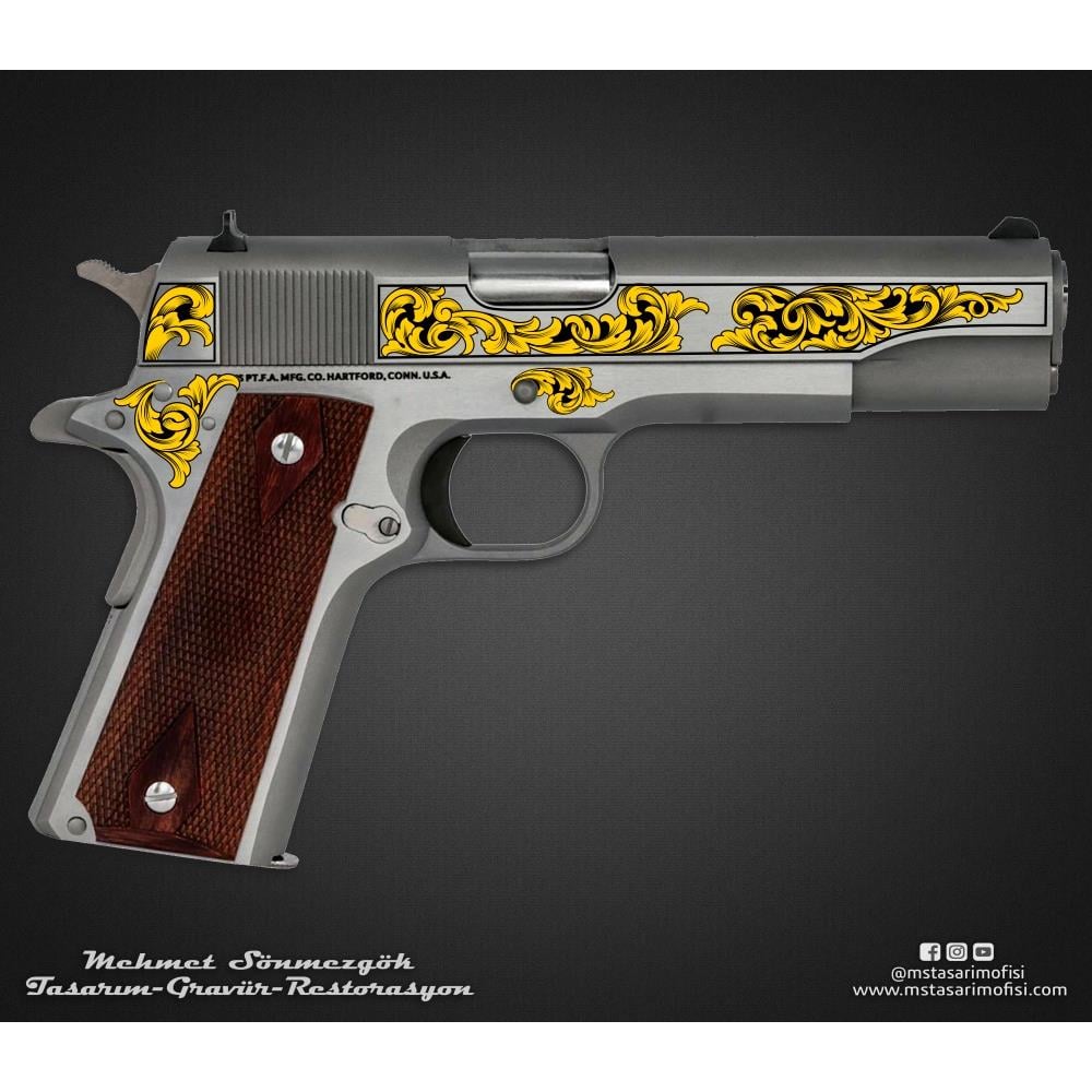 Colt 1911 Gravür Çizimi_Yanaklar Gravür Model 10