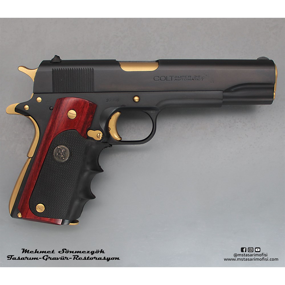 Colt 1911 Kaplama // Mat Siyah Meneviş,Parçalar Sarı