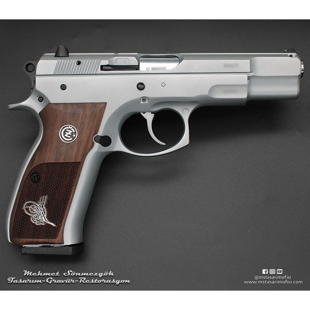 CZ75B // Beyaz Krom Kaplama,Çiftbaşlı kartal logolu kabze