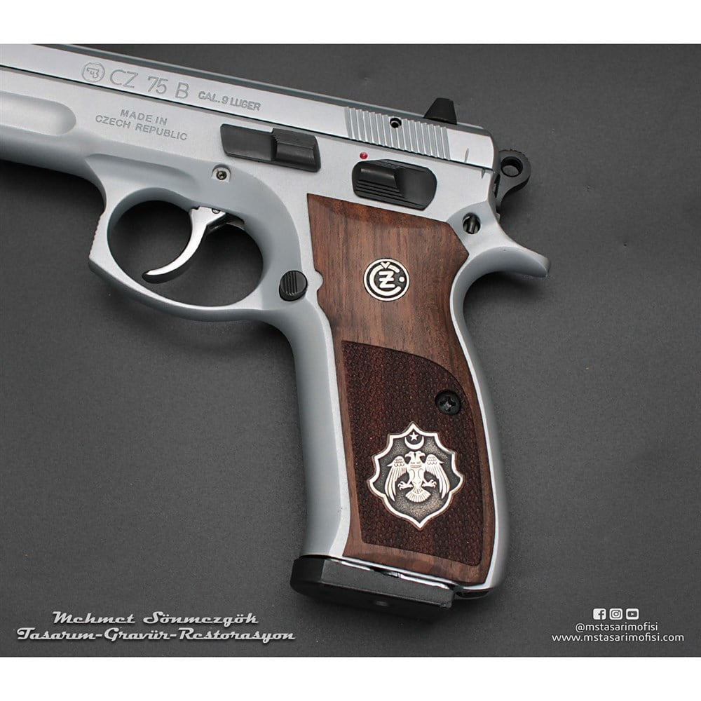 CZ75B // Beyaz Krom Kaplama,Çiftbaşlı kartal logolu kabze