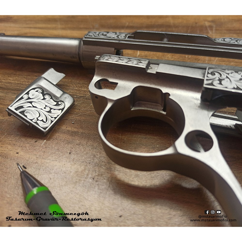 Luger P08 Gravür // Gümüş Kakmalı Özel Gravür