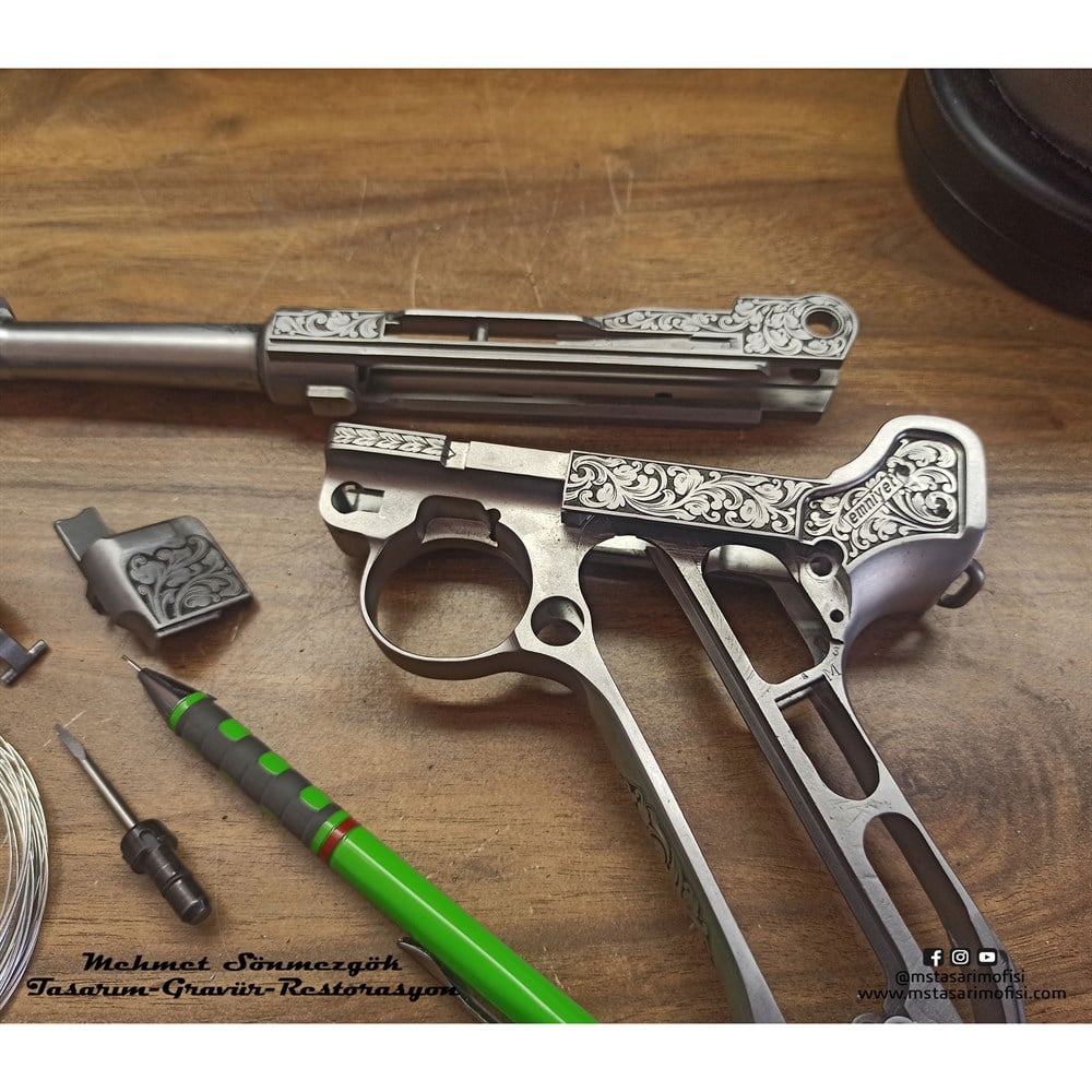 Luger P08 Gravür // Gümüş Kakmalı Özel Gravür