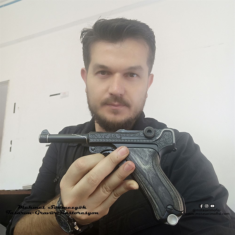Luger P08 Gravür // Gümüş Kakmalı Özel Gravür