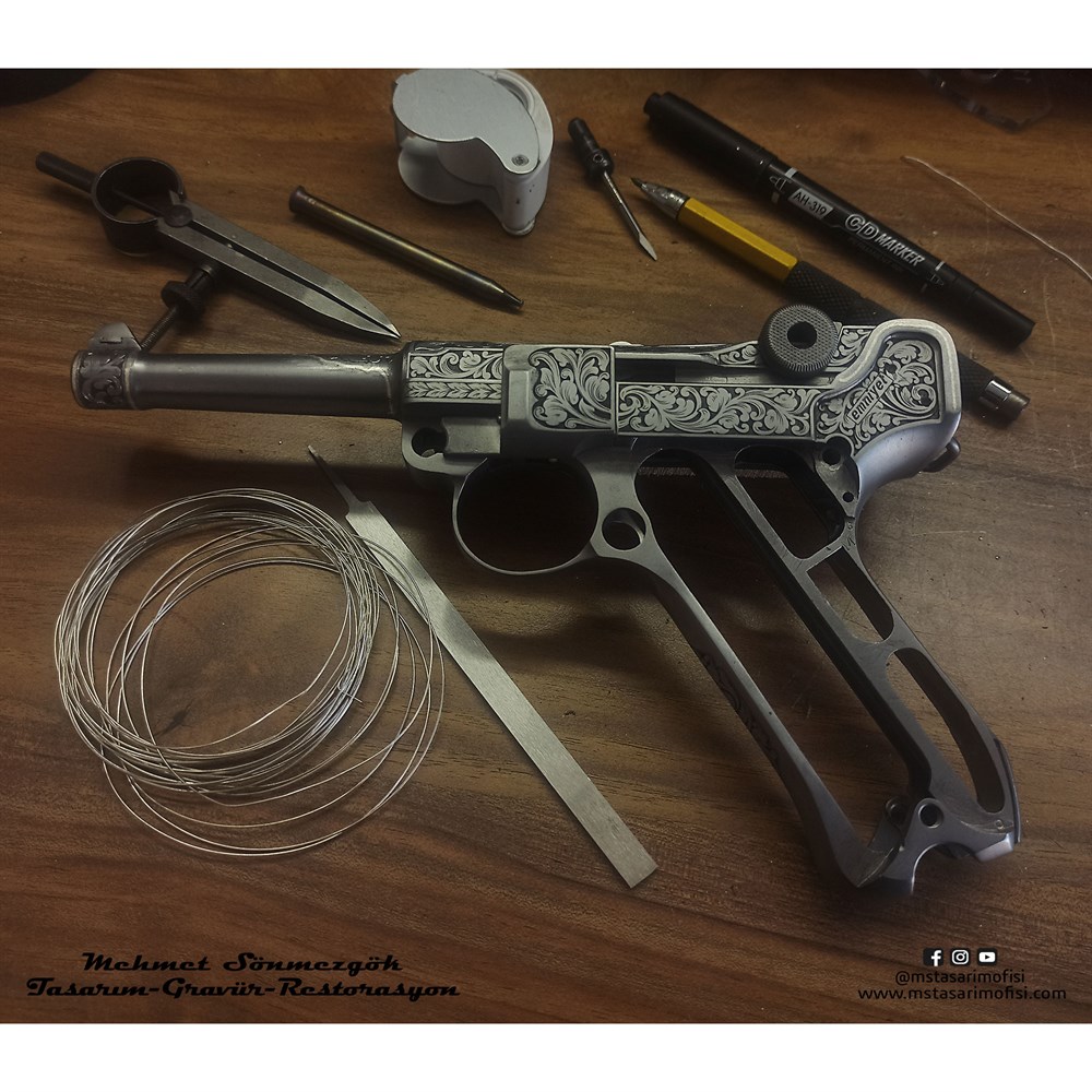 Luger P08 Gravür // Gümüş Kakmalı Özel Gravür