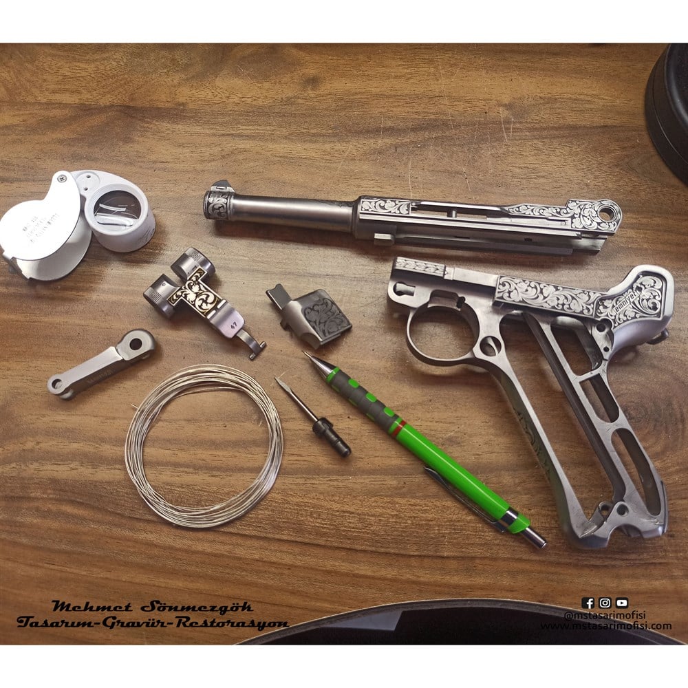 Luger P08 Gravür // Gümüş Kakmalı Özel Gravür