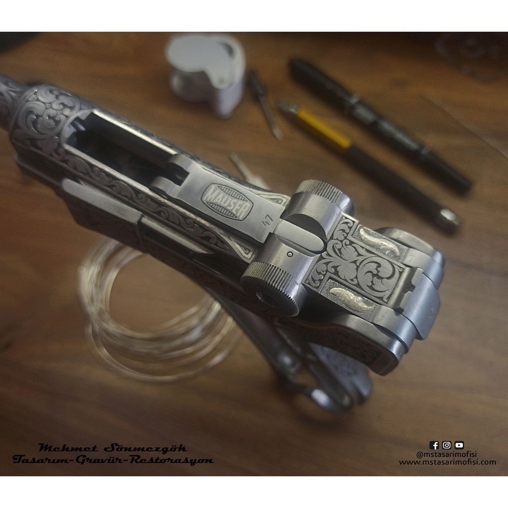 Luger P08 Gravür // Gümüş Kakmalı Özel Gravür
