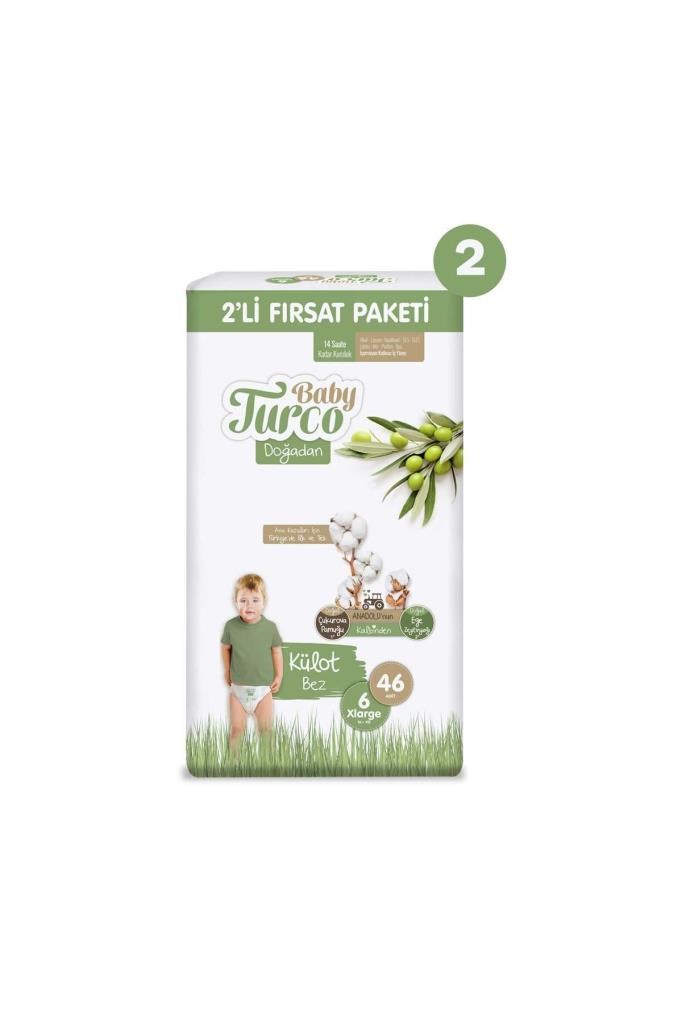 Baby Turco Doğadan 2'li Ekonomik Fırsat Paketi Külot Bez 6 Numara Xlarge 92 Adet