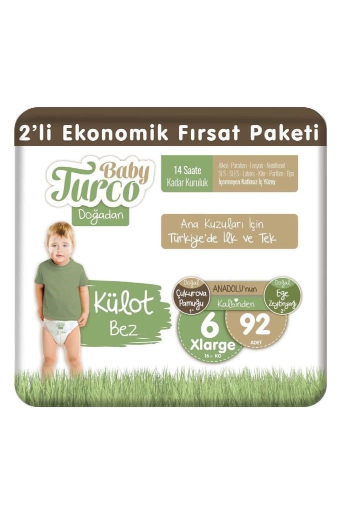 Baby Turco Doğadan 2'li Ekonomik Fırsat Paketi Külot Bez 6 Numara Xlarge 92 Adet
