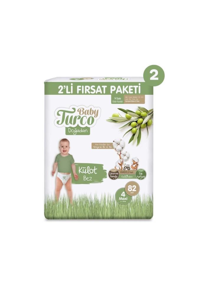 Baby Turco Doğadan 2'li Ekonomik Fırsat Paketi Külot Bez 4 Numara Maxi 164 Adet