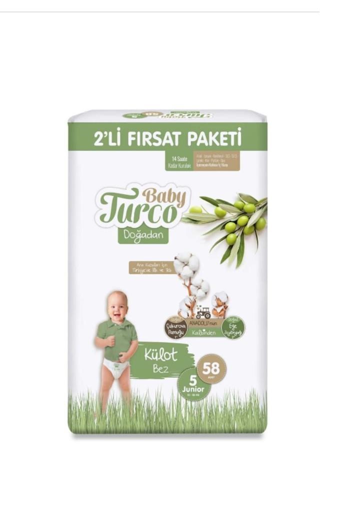Baby Turco Doğadan 2'li Fırsat Paketi Külot Bez 5 Numara Junior 58 Adet