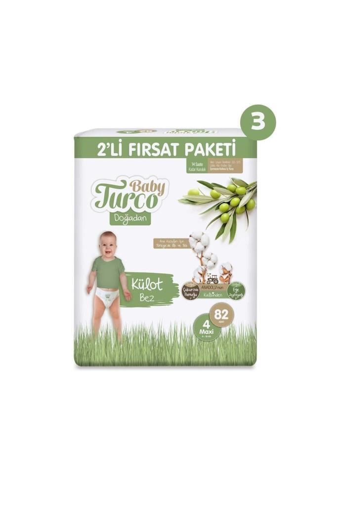 Baby Turco Doğadan 2'li Süper Fırsat Paketi Külot Bez 4 Numara Maxi 246 Adet