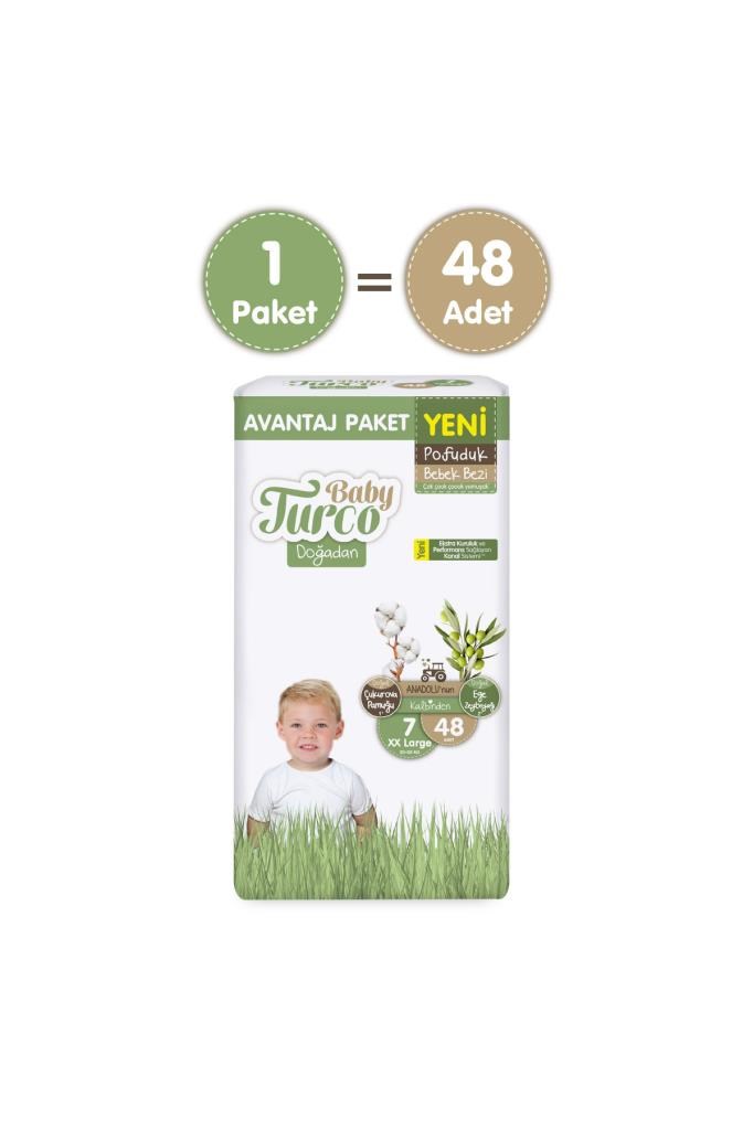 Baby Turco Doğadan Avantaj Paketi Pofuduk Bebek Bezi 7 Numara Xxlarge 48 Adet