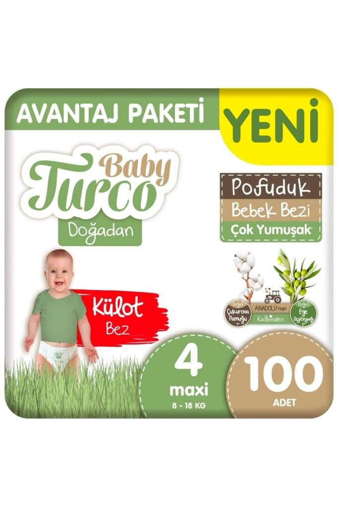 Baby Turco Doğadan Avantaj Paketi Pofuduk Külot Bez 4 Numara Maxi 100 Adet