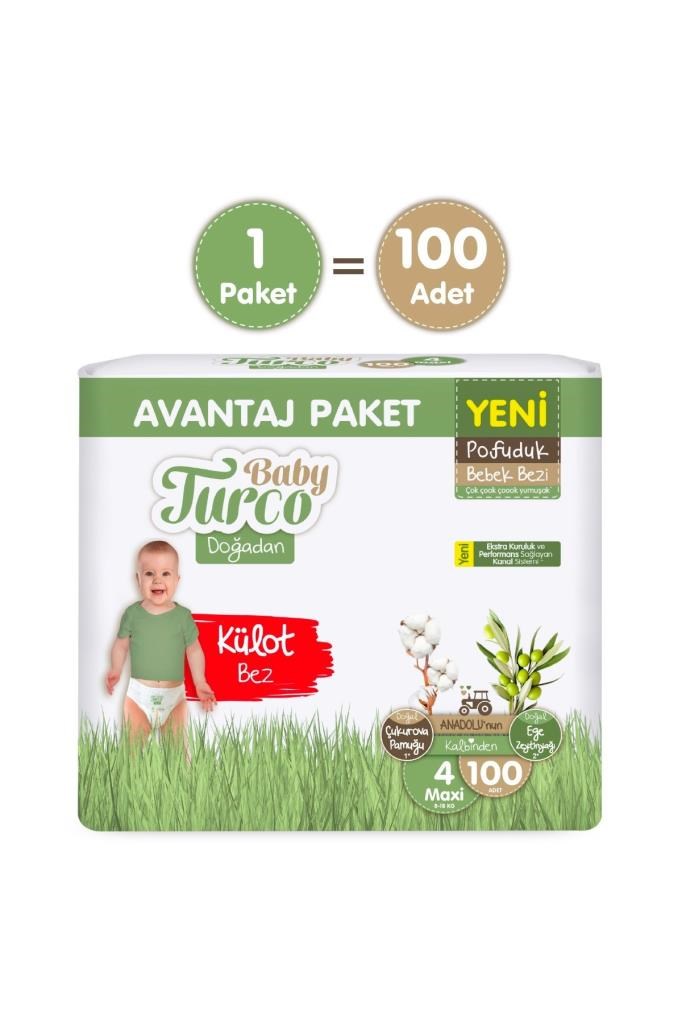 Baby Turco Doğadan Avantaj Paketi Pofuduk Külot Bez 4 Numara Maxi 100 Adet