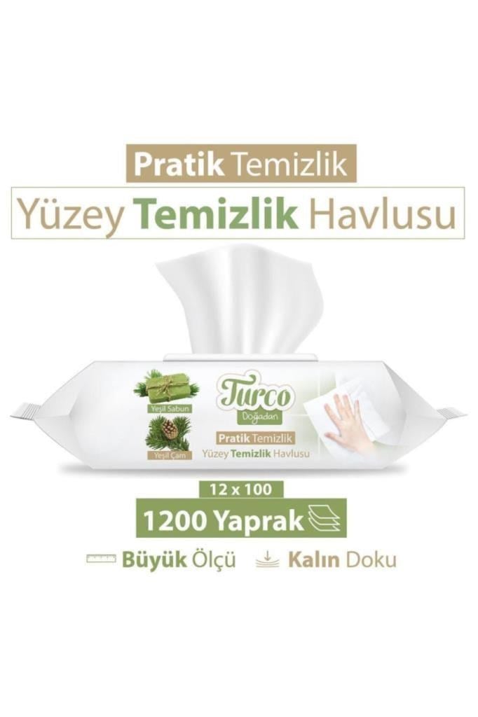 Baby Turco Turco Doğadan Pratik Yüzey Temizlik Havlusu 100 Yaprak Yeşil Sabun/Yeşil Çam (12 Li Set) 1200 Yaprak