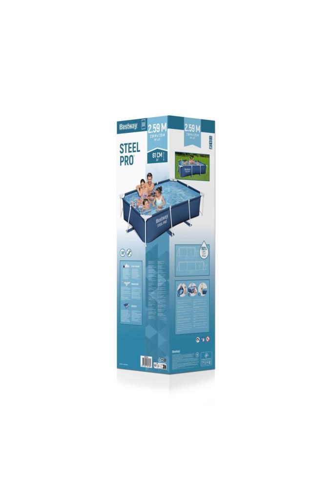 Bestway ® 56403 Steel Pro® Dikdörtgen Yerüstü Prefabrik Havuz 2,59 M X 1,70 M X 61 Cm