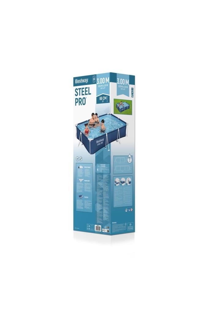 Bestway ® 56411 Steel Pro® Dikdörtgen Yerüstü Prefabrik Havuz Seti 3,00 M X 2,01 M X 66