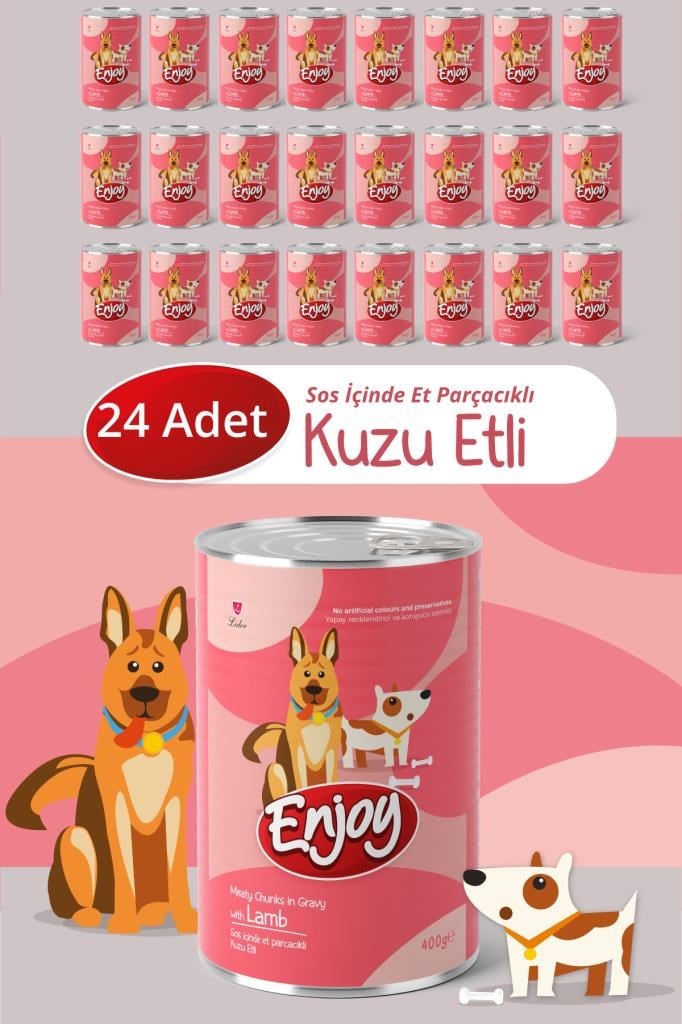 Enjoy Kuzu Etli Köpek Konservesi Sos İçinde Et Parçacıklı 400 Gr x24