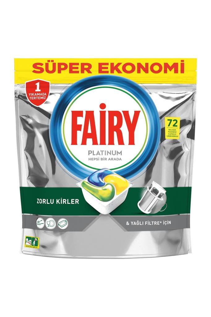 Fairy Platinum 72 Yıkama Bulaşık Makinesi Deterjanı Tableti / Kapsülü Limon Kokulu
