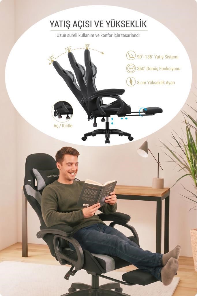 Fashcolle Dynamic Air Kumaş Grey Masajlı Oyuncu Koltuğu