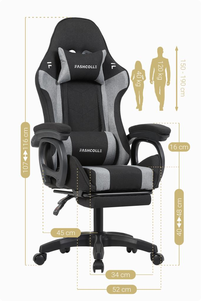 Fashcolle Dynamic Air Kumaş Grey Masajlı Oyuncu Koltuğu
