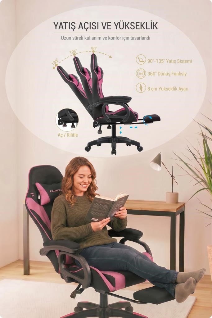Fashcolle Dynamic Air Kumaş Pink Masajlı Oyuncu Koltuğu