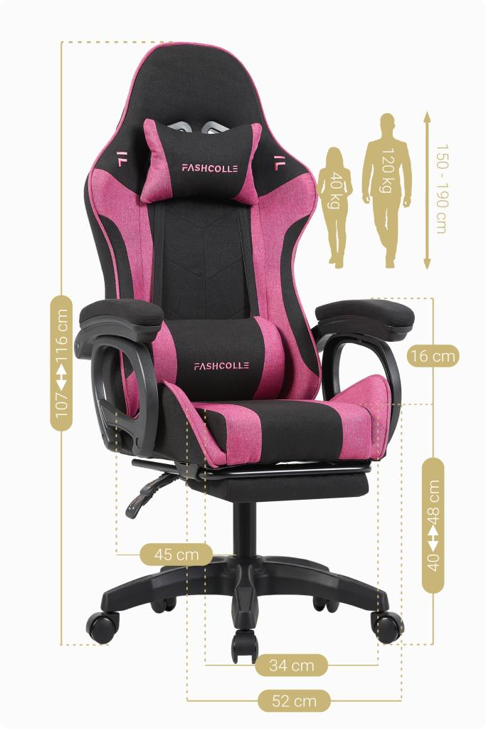Fashcolle Dynamic Air Kumaş Pink Masajlı Oyuncu Koltuğu