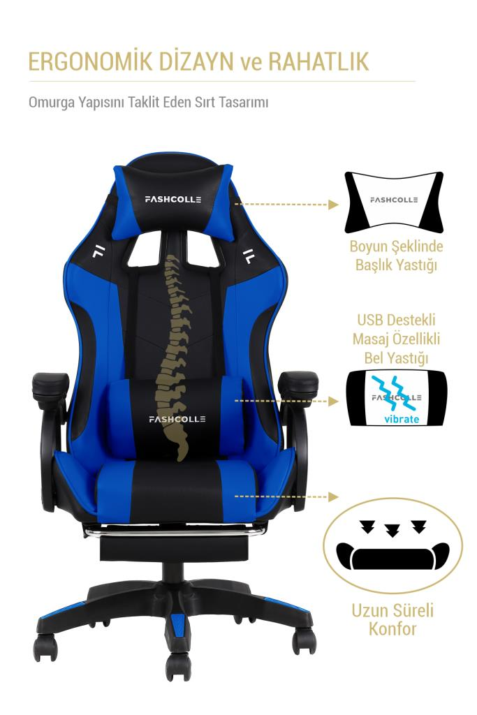 Fashcolle Dynamic Blue Masajlı Oyuncu Koltuğu