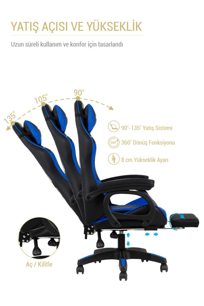 Fashcolle Dynamic Blue Masajlı Oyuncu Koltuğu