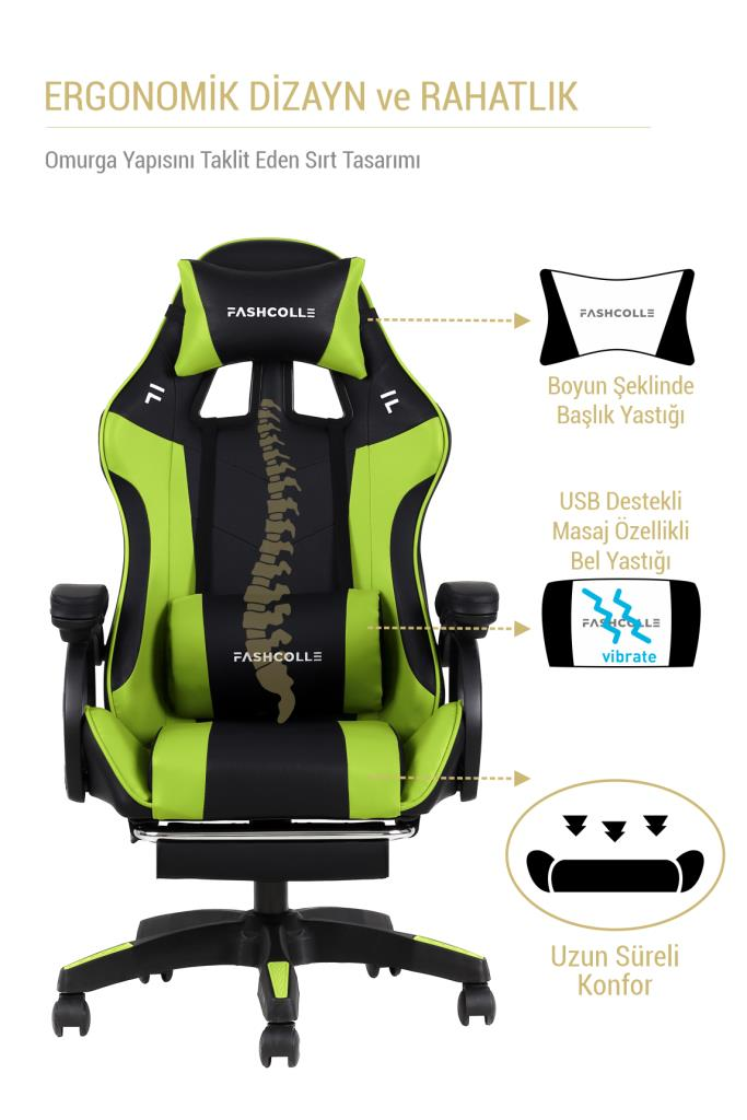 Fashcolle Dynamic Green Masajlı Oyuncu Koltuğu