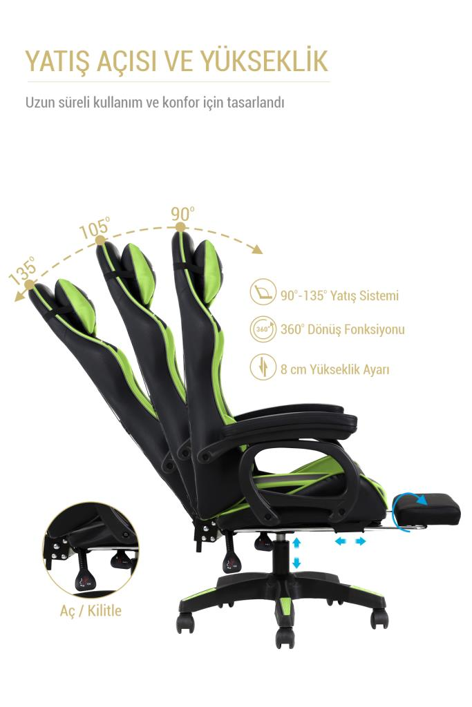 Fashcolle Dynamic Green Masajlı Oyuncu Koltuğu