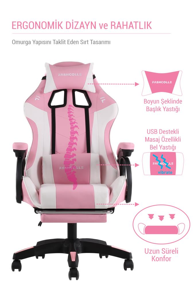 Fashcolle Dynamic Pink Masajlı Oyuncu Koltuğu