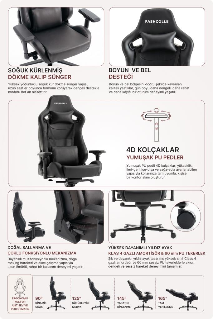 Fashcolle Grand Pro Black Oyuncu Koltuğu