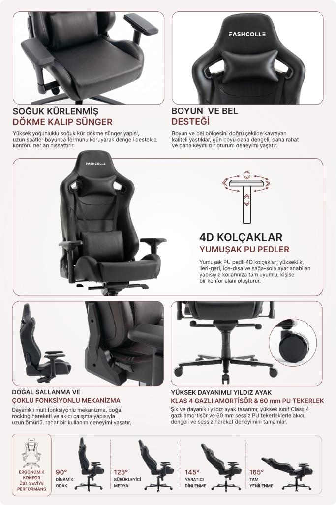 Fashcolle Grand Pro Black Oyuncu Koltuğu