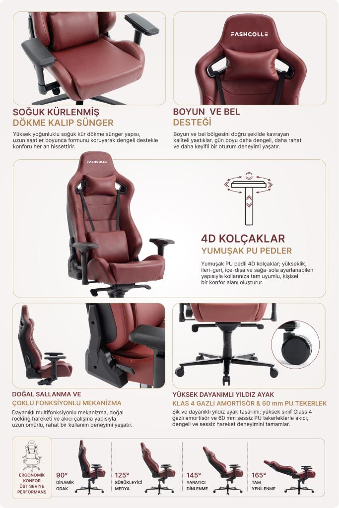 Fashcolle Grand Pro Maroon Oyuncu Koltuğu