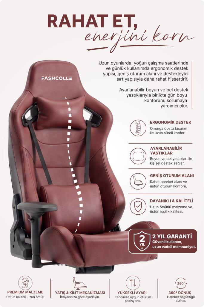 Fashcolle Grand Pro Maroon Oyuncu Koltuğu