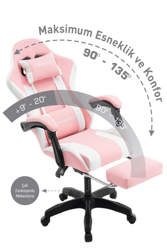 Fashcolle Pink Star Işıklı - Masaj Özellikli Oyuncu Koltuğu Pembe-Beyaz