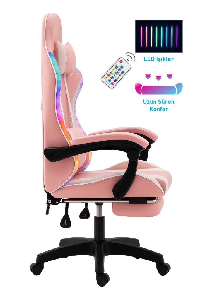 Fashcolle Pink Star Işıklı - Masaj Özellikli Oyuncu Koltuğu Pembe-Beyaz