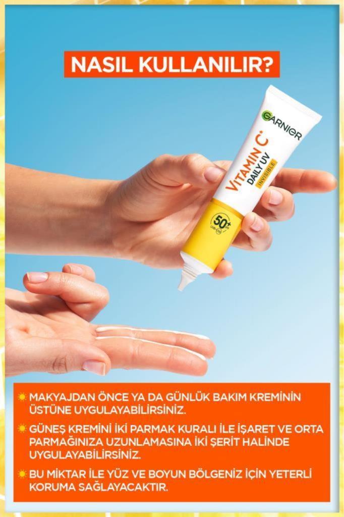 GarnierC Vitamini Parlak Günlük Güneş Koruyucu Fluid Yüz Kremi Görünmez Doku Spf50 40ml