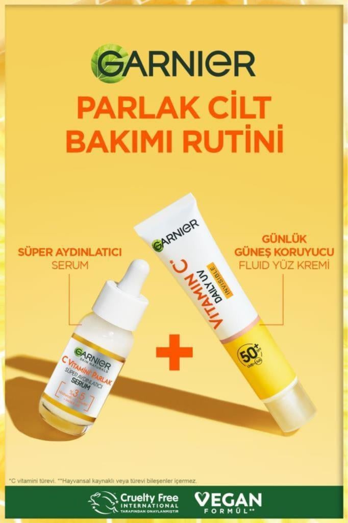 GarnierC Vitamini Parlak Günlük Güneş Koruyucu Fluid Yüz Kremi Görünmez Doku Spf50 40ml