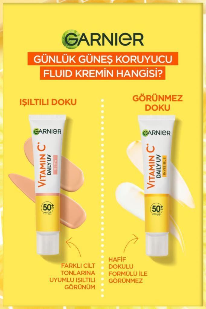 GarnierC Vitamini Parlak Günlük Güneş Koruyucu Fluid Yüz Kremi Görünmez Doku Spf50 40ml